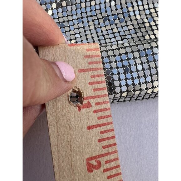 Vintage1970/80s Neiman Marcus mirrored silver chainmail clutch rhinestones glam - Picture 10 of 14